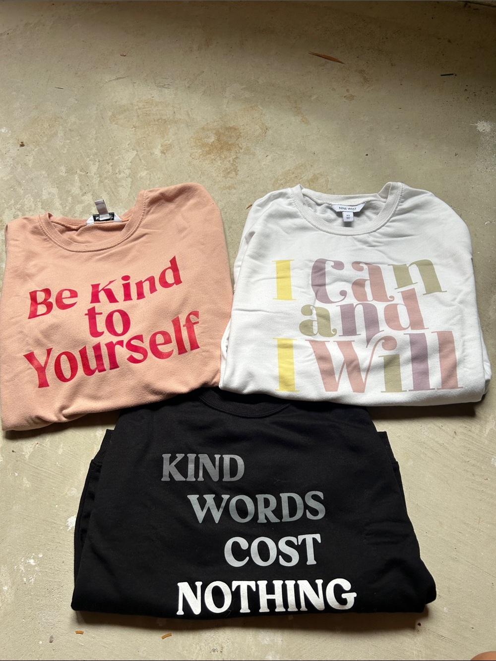 Nine West Peach, White, and Black positive words sweatshirts